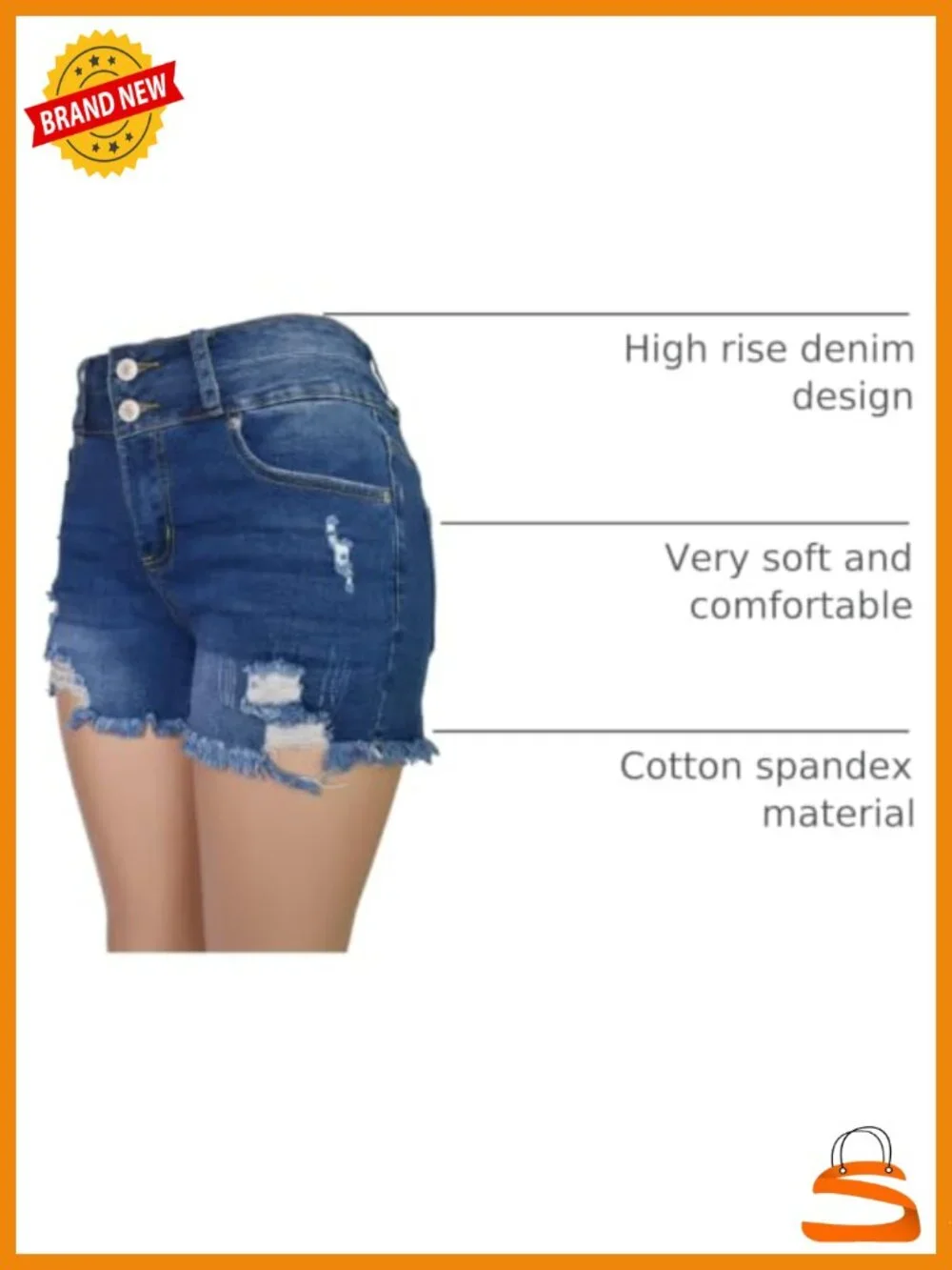 High Waisted Stretchy Mom Jean Shorts with Distressing Frayed Hem Two Buttons